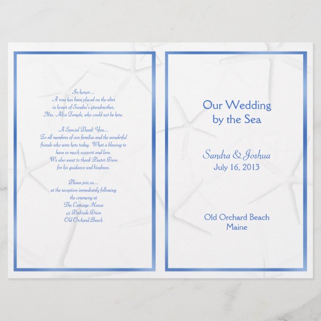 Starfish, plantilla de programa de bodas de verano (Anverso)