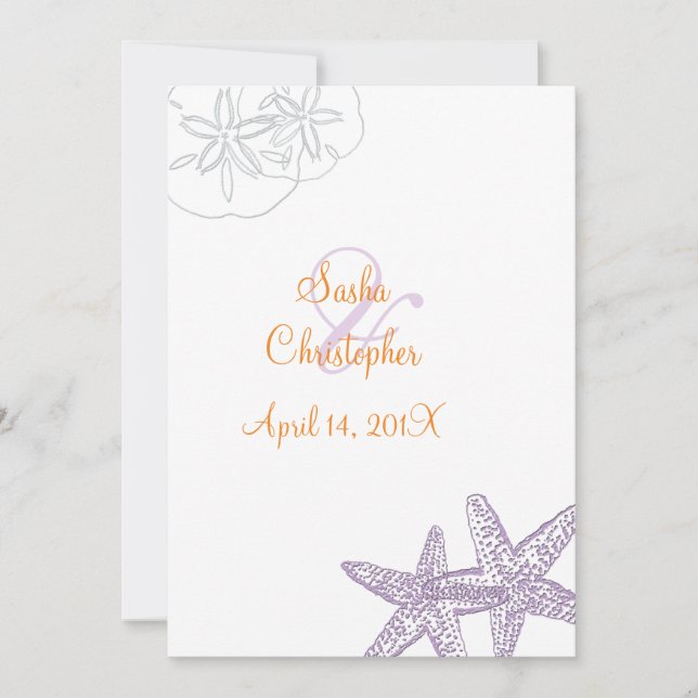 Starfish/púrpura+naranja/ Invitaciones de matrimon (Anverso)