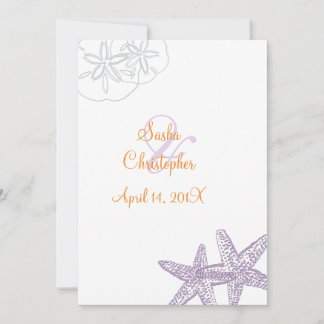 Starfish/púrpura+naranja/ Invitaciones de matrimon