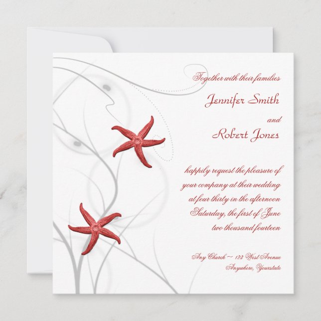 Starfish rojo con invitación a la boda de coral pl (Anverso)