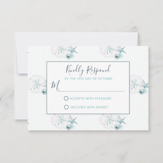 Starfish Shells Modern Elegant Beach RSVP Boda (Anverso)