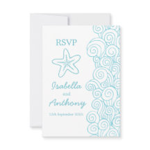 Starfish & swift boda de arte azul y blanco RSVP