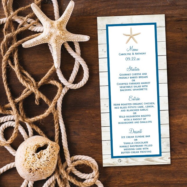 Starfish Whitewashed Wood Beach Wedding Menu (Subido por el creador)