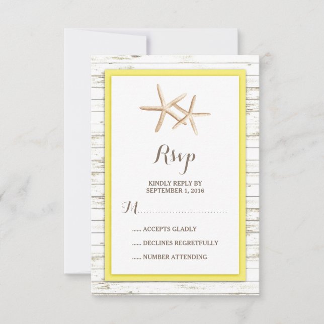 Starfish Whitewashed Wood Beach Wedding RSVP (Anverso)