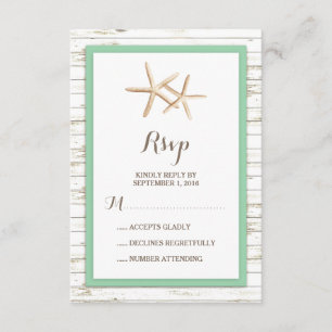Starfish Whitewashed Wood Beach Wedding RSVP Mint