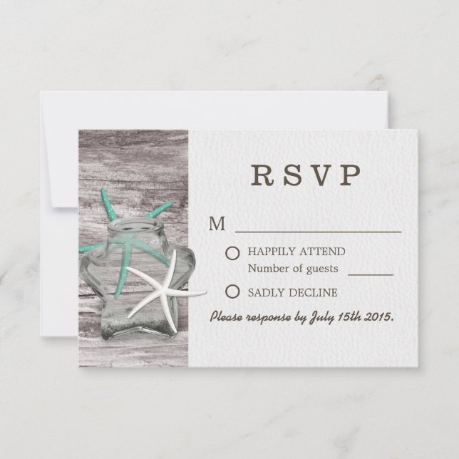 Starfish y Mason Jar Wedding RSVP (Anverso)