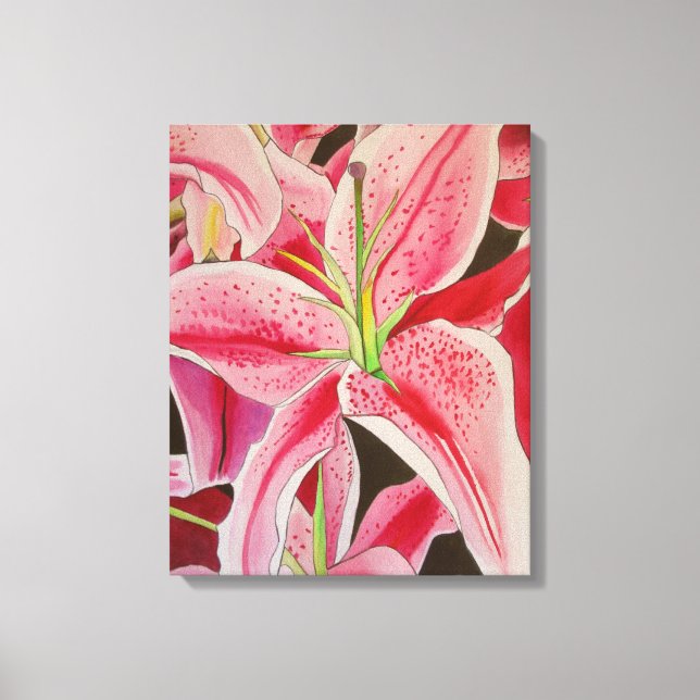 Stargazer lirio rosa acuarela arte original (Anverso)