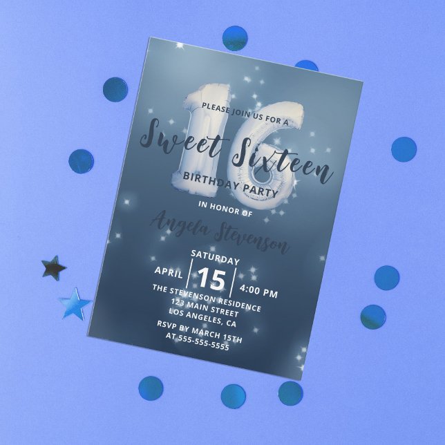 Starry Dark Blue Sweet Invitación a los 16 cumplea (Subido por el creador)