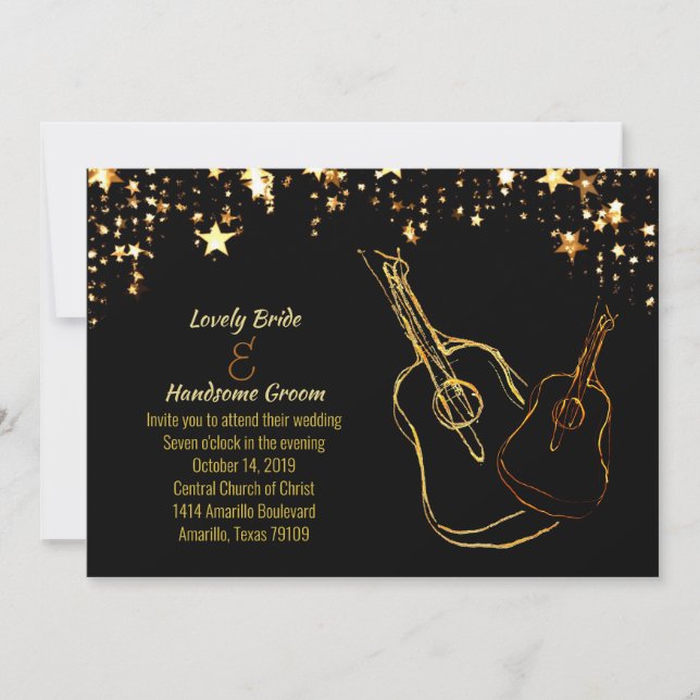 Starry Guitars Invitación a la Boda de Música Negr (Anverso)