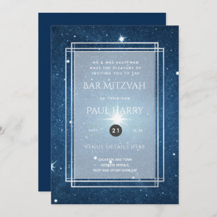 Starry Night Blue Bar Bat Mitzvah Invitaciones