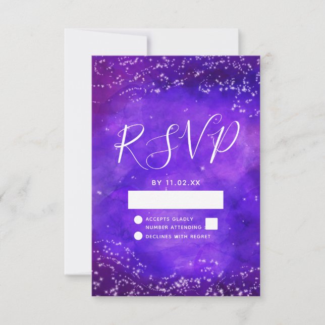 Starry Night Galaxy Purple Watercolor Wedding RSVP (Anverso)