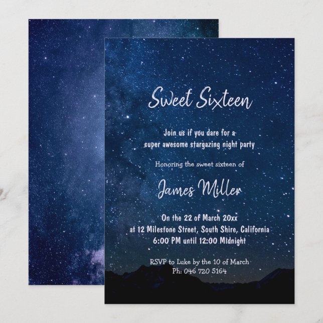 Starry Night Sweet Dieciséis Boys por invitación n (Anverso / Reverso)