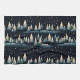 Starry Winter Forest Night Kitchen Toalla