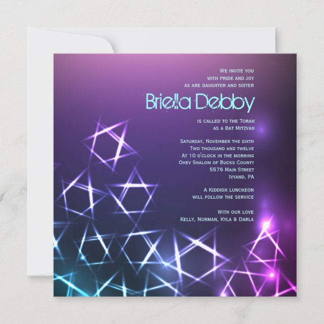 STARS and LIGHTS Bar Bat Mitzvah Invitación (Anverso)