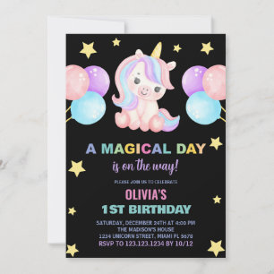 Stars Ballons Unicorn Invitaciones para el cumplea