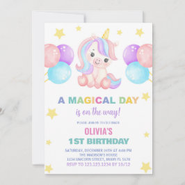 Stars Ballons Unicorn Invitaciones para el cumplea