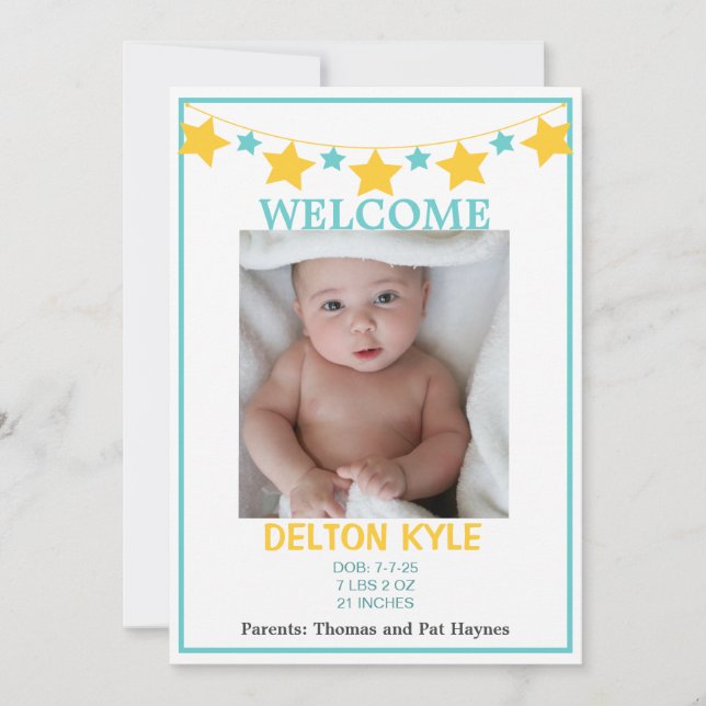 Stars Boys Photo Baby Invitación (Anverso)