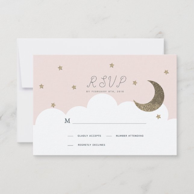 Stars & Crescent Moon Pink Chica Baptism RSVP (Anverso)