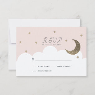 Stars & Crescent Moon Pink Chica Baptism RSVP