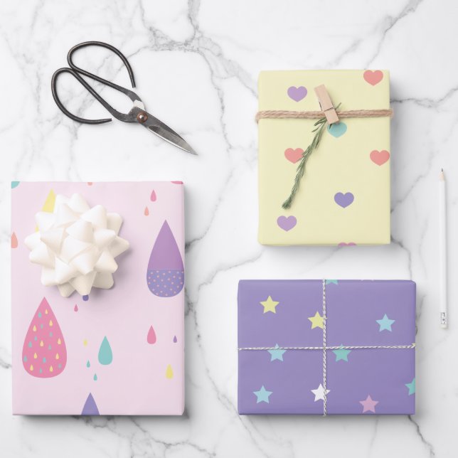 Stars Hearts Rainbow Pastels Envolviendo Hojas de  (Anverso)