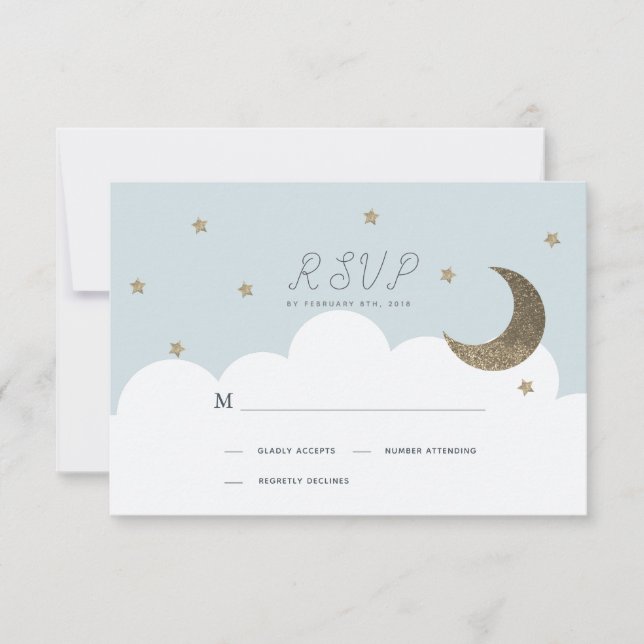 Stars & Moon Baby Blue Boy Baptism RSVP (Anverso)