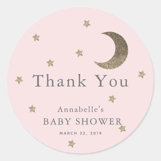 Stars & Moon Baby Shower Pink Gracias Pegatina (Anverso)