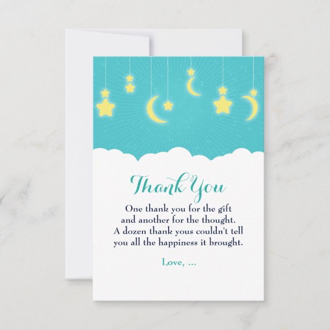 Stars Moon & Clouds Baby Shower Gracias tarjeta (Anverso)