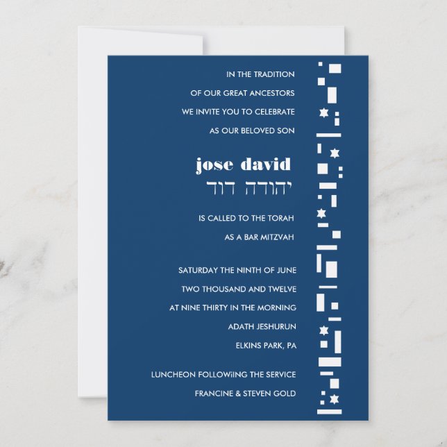 Stars & Squares Bar Bat Mitzvah Invitación (Anverso)