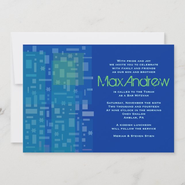 STARS & SQUARES Bar Bat Mitzvah Invitación (Anverso)