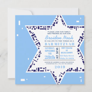 Stars & Squares Bar Bat Mitzvah Invitación Azul