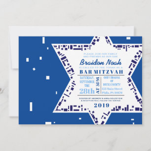 Stars & Squares Bar Bat Mitzvah Invitación Azul