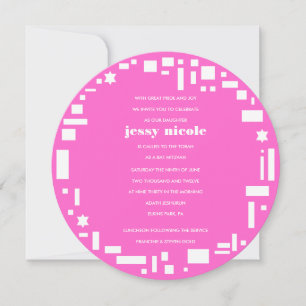 Stars & Squares Bar Bat Mitzvah Invitación Rosa