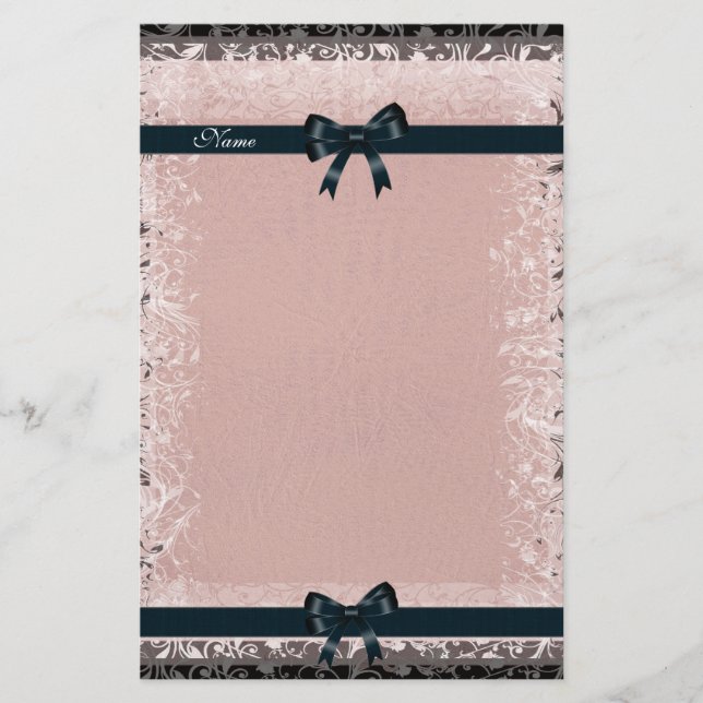 Stationery Antiguo Papel Rosado Black Bows (Anverso)