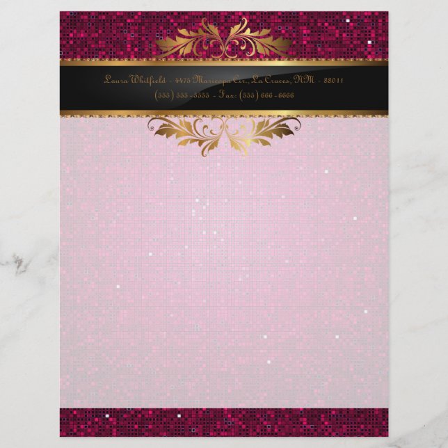 Stationery de membrete de Purpurina rosa Sequin Di (Anverso)