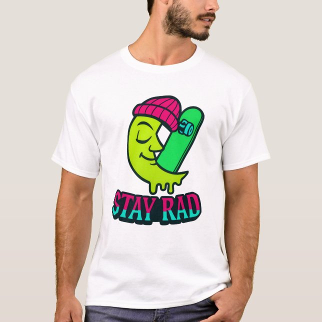 "Stay Rad" Camiseta de Luna Creciente Retro Skater (Anverso)