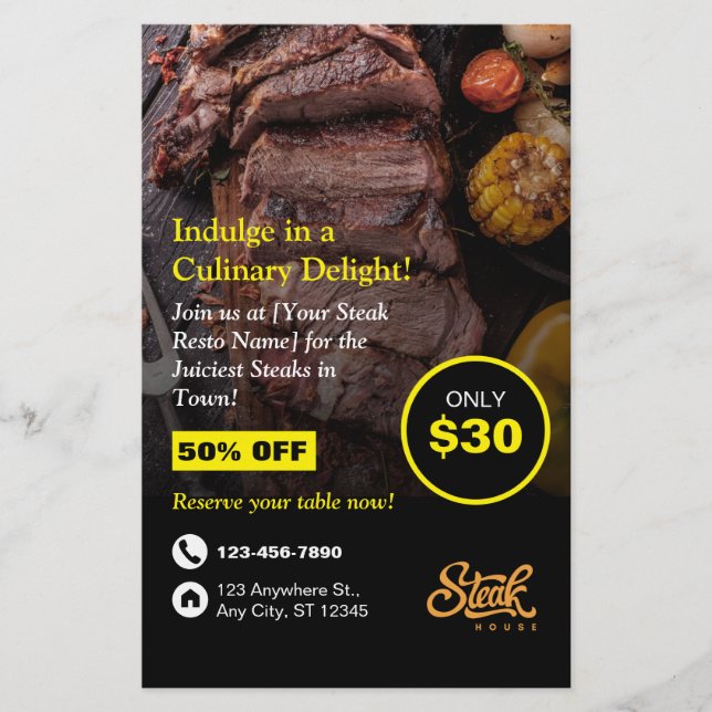 Steak House, Steak Resto, Restaurant Flyer (Frente)