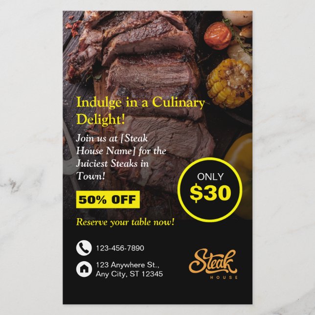 Steak House, Steak Resto, Restaurant Flyer (Frente)