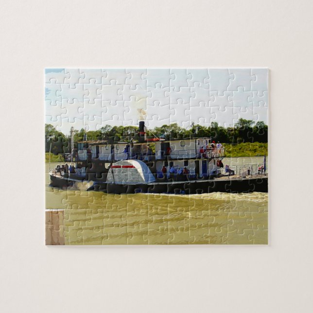 Steamer de remo en acuarela de río, rompecabezas d (Horizontal)