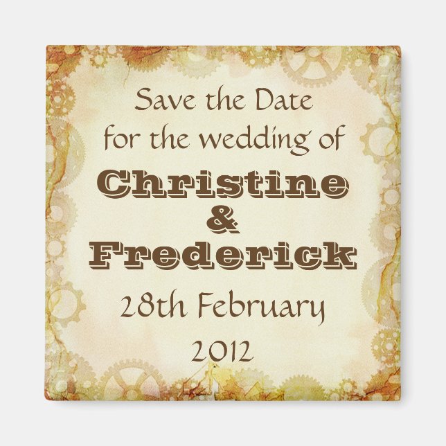 Steampunk Boda, cuadrado guardar el imán de fecha (Frente)