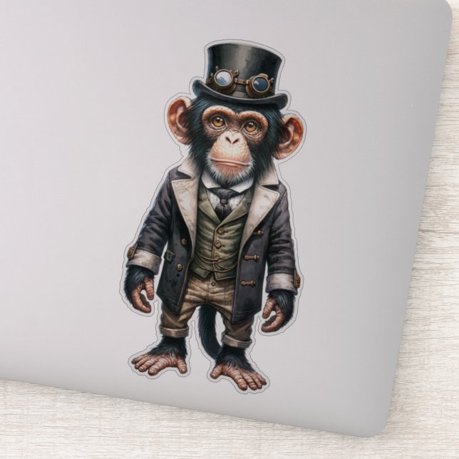 Steampunk Chimpanzee Pegatina transparente (Detalle)