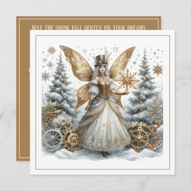 Steampunk Christmas – Golden Fairy in Snowy Forest (Anverso / Reverso)