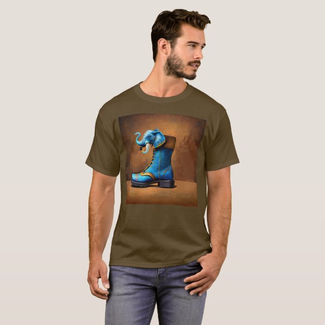 Steampunk Elephant Boot hombres camiseta marrón (Anverso completo)