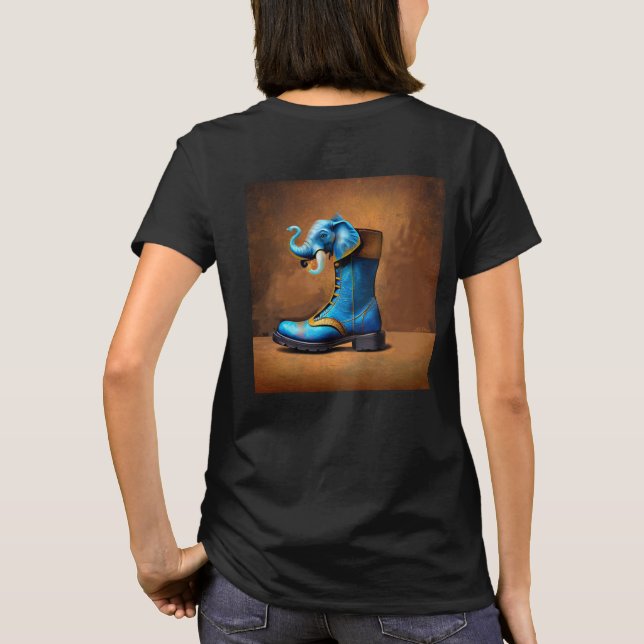 Steampunk Elephant Boot mujeres camiseta negra (Reverso)