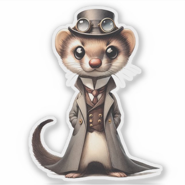 Steampunk Ferret Pegatina transparente (Anverso)