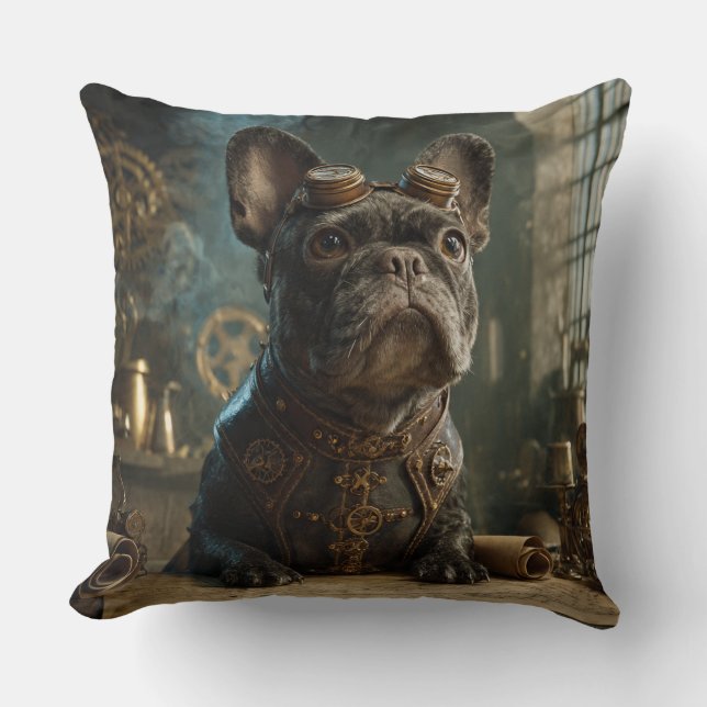 Steampunk Frenchie (Edición 1) - Cojín Decorativo (Anverso)