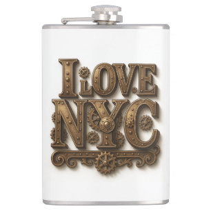 Steampunk "I Love NYC". Petaca de vinilo