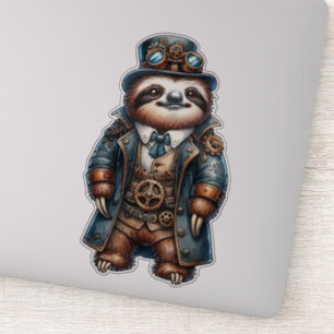 Steampunk Sloth Pegatina transparente