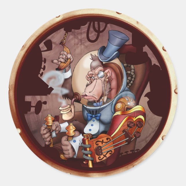 Steampunk Space Chimp Porthole Pegatina (Anverso)