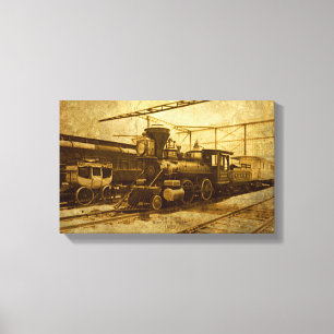 Steampunk Vintage Train en lienzo