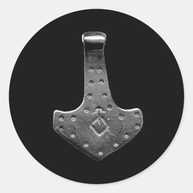 Steel Thor Hammer negro grandes pegatinas redondos (Anverso)